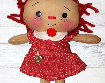 Rainbow Love Hearts Annie - Primitive Raggedy Ann Doll (HAFAIR)