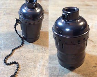 Low Price!Vintage Edison UL Lamp Socket, Keyless or Pull Chain Socket,E26 E27, Black Metal, Great Quality,Lamp Parts,DIY Project, Antique