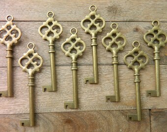 Bulk 10 skeleton keys 2.75''replica bronze key rustic home decor wedding favor decoration wholesale keys antique keys old key pendant