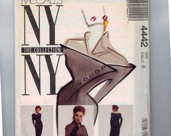 1980s Misses Sewing Pattern McCalls 4442 Misses Dress Long Sleeve Front Tucks Contrast Yoke Size 6 Bust 30 1/2 1989 80s
