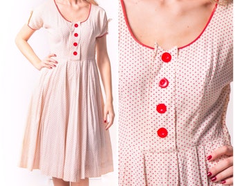 1950's Red and White Polka Dot Day Dress/ 50's Cotton Sundress