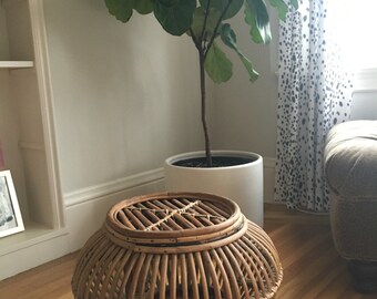 Vintage Franco Albini Style Wicker Pouf Albini Stool Rattan Wicker Ottoman Vintage 1950s Italy Rattan Pouf Stool Franco Albini Vittorio B