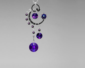 Purple Swarovski Crystal Necklace, Purple Swarovski Pearls, Swarovski Jewelry, WIre Wrapped, Statement Pendant, Capella v4