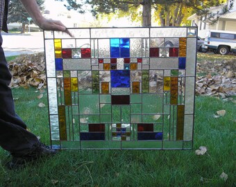 Stained Glass 26-1/8" X 31" "Prarie Style Contemporary" Pattern PDF B&W Digital Download