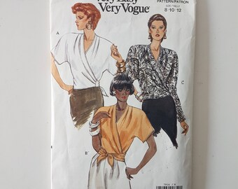 Vogue Sewing Pattern for Wrap Blouse - Easy Pattern for Women's Shirt - Vintage 90s Size 6 8 Bust 31.5 32.5" (80-83 cm) Vogue 7814