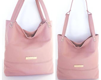 Genuine leather handbag shoulder bag purse, Blush Pink Color