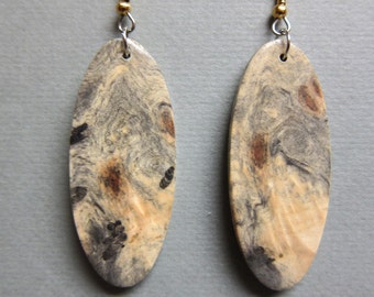 Buckeye Burl Large Dangle Exotic Wood Earrings Handmade ExoticWoodJewelryAnd ecofriendly