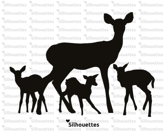 Download SVG Mother deer with little Bambi silhouette instant