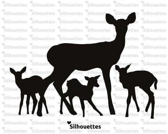 Download SVG Mother deer with little Bambi silhouette instant