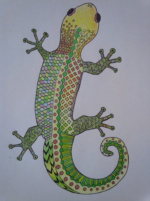 Gecko Doodle Zen Tangle Zen Doodle Lizard Wall Art