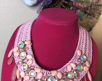 Peach/Blush Pink braided necklace