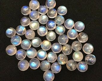 7MM Round Rainbow Moonstone Smooth Cabs, Pack of 6 Pc. Good Quality Cabochons Code A7