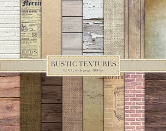 Rustic textures, digital paper, scrapbook paper, rustic digital paper, brick wall, wood, kraft paper, burlap, linen, shabby, DOWNLOAD