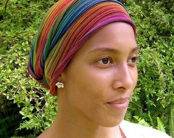 Tribal Rainbow Cover All Head wrap -Turban Wrap - Cotton - Chemo Hair Scarf - Chemo Headwear -Chemo Hat