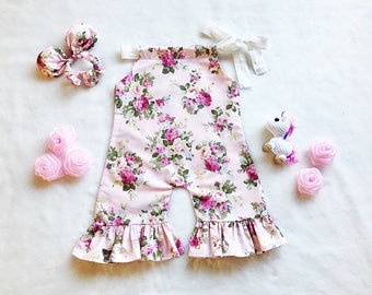 baby girl jumpsuit- baby outfit- baby girl clothing- baby playsuit- cotton- Pink Rose baby girl jumpsuit