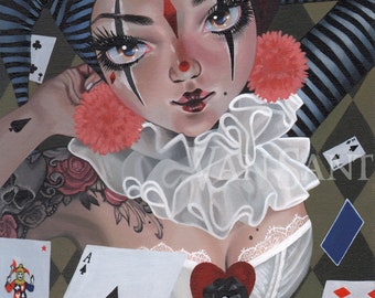 Harlequin giclee pop surrealism print by Susan Van Sant