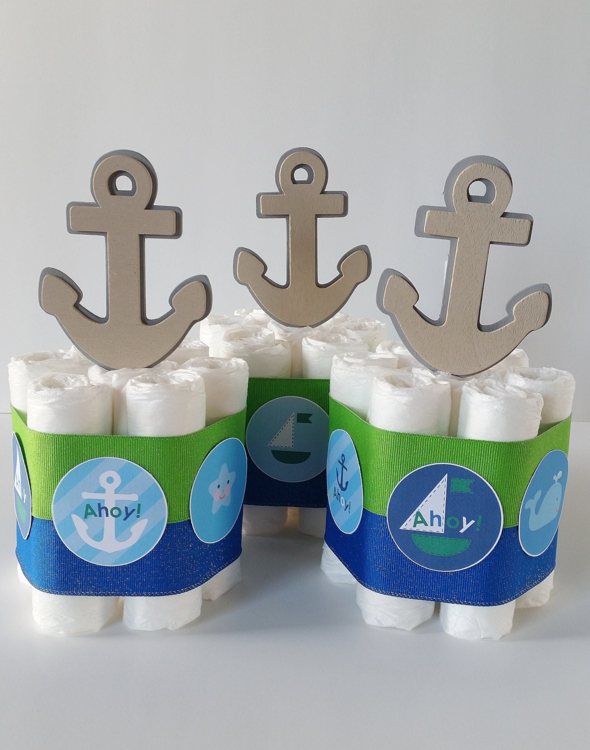 Nautical Mini Diaper Cakes Nautical Baby Shower Centerpieces