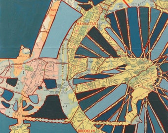 New York City -medium print- 13x13 bike art print featuring Manhattan, Brooklyn, Central Park, NYC bicycle art 13x13 print