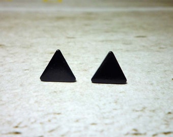 Black Triangle Stud Earrings, Dainty Earrings - 9mm