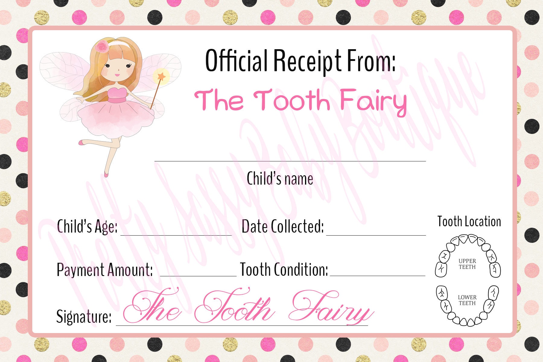 tooth fairy receipt digital tooth fairy letter printable