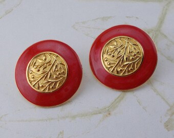 Vintage Berebi Red and Gold Round Post Earrings 6065