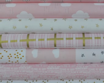When Skies Are Grey Pink Fat Quarter Bundle by Simple Simon and Company for Riley Blake, 7 pieces