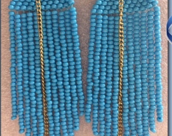 Dangle earrings blue fringe handmade