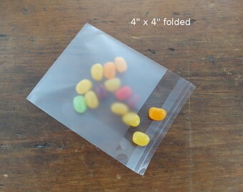 50 Self Sealing Cello Bags, Frosted Self Seal Bags, Resealable Cello Bags 4" x 4"