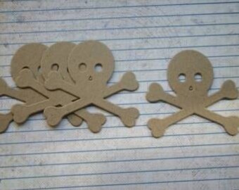 4 Bare Chipboard Skull and Crossbones Die cuts cute for Halloween