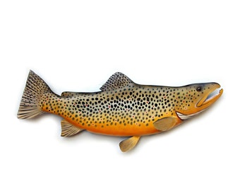 BROWN TROUT 28'' wooden fish carving, fishing decor, gift for him, fish wall mount, fish art, Christmas fishing gift,