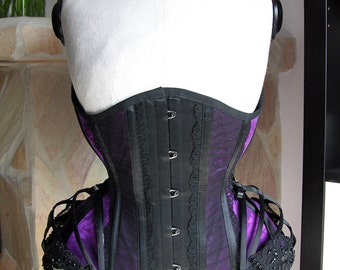 Black satin steel gothic waist training underbust corset