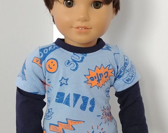 Boy doll shirt. Fits like American girl doll clothing. 18" boy doll clothes .Long sleeve top