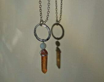 Tangerine Quartz Crystal Pendant Necklace