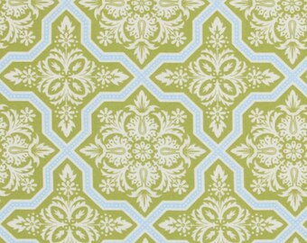 CLEARANCE Tile Flourish in Green Fabric Joel Dewberry Heirloom Quilters Cotton Green Blue 1/2 Yard