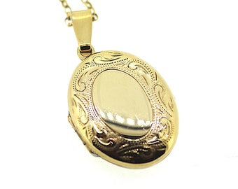 Vintage Gold Locket / Gold Locket / Antique Locket / Engraved Vintage Locket / Oval Shape Locket / Small Gold Locket /Opening Locket Pendant