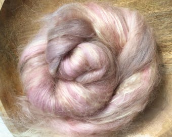 PINKS N MINKS * Hand carded silky art batt - Spinning felting weaving - made to order
