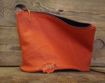 Toiletry bag, Cosmetic bag, Personalized bag, Zipper cosmetic pouch, Bridesmaid clutch, Makeup bag, Wedding bag, Orange, Womens Travel Bag