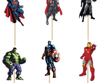 Avengers/ Superheroes Cupcake Double-Sided Toppers/Food Picks Party Decorating Favor Set of 24,Perfect For Any Boys Party