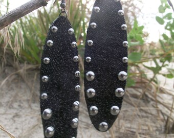 Denim Earrings- Black Oval Stud
