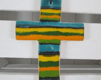 ceramic wall cross, colorful cross, ceramic devotional, handmade devotional, decorative cross, wall cross, ceramic cross handmade