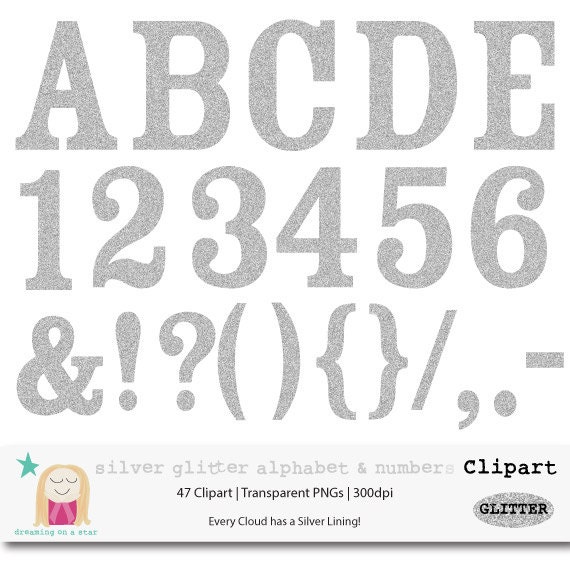 Items similar to SALE Silver Glitter Alphabet Clipart, Scrapbook Letter ...
