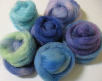 Handdyed Wool Roving Grab Bag - The Blues, a Paintbox for Felt Makers - Free Domestic Shipping