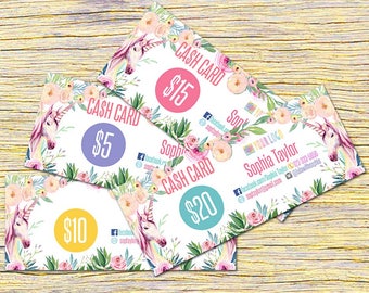 Unicorn Cash Cards, Free Fast Personalization , Money Card, Digital Files, Bucks, Home Office Approved fonts and colors! ,Price Cards Signs