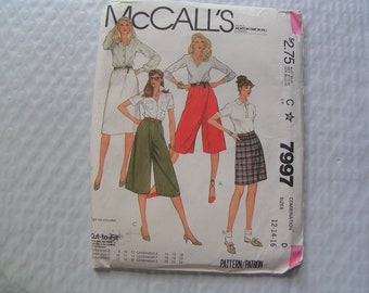 Vintage McCalls Pattern 7997 Miss Culottes and skirt