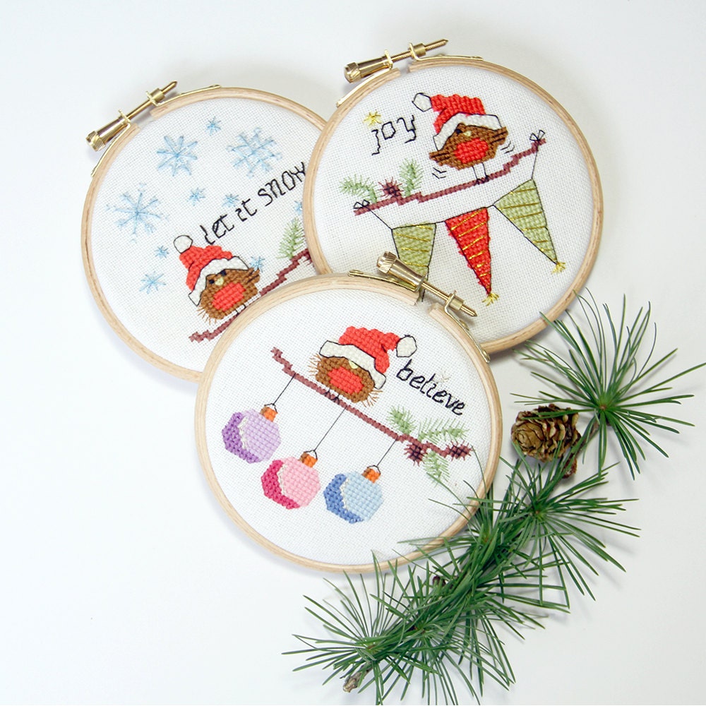 Cross stitch Christmas Cards and Ornaments 3 modern cute
