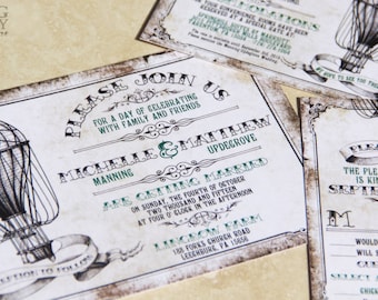 Vintage Hot Air Balloon Wedding Invitation Set. Air Baloon, Up Up and Away Wedding Invitations.