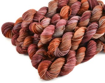 Mini Skeins, Hand Dyed Yarn, Sock Weight, Superwash Merino Wool Yarn, Knitting Yarn, Sock Yarn, Multi-colored, red, orange - Catching Fire