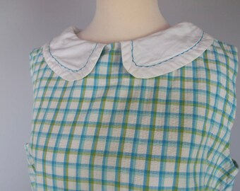 Vintage 60s Peter Pan Collar Shift Dress - Plaid - Plus Size - Large
