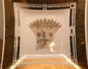 Vintage Mid Century Modern Georges Briard White & Gold Wheat Harvest Tray