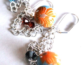 Earrings Handmade, Silver Earrings, Dangle Earrings, Polymer Earrings, Ready to Ship, Drop Earrings, Flower Earrings, Statement Earrings